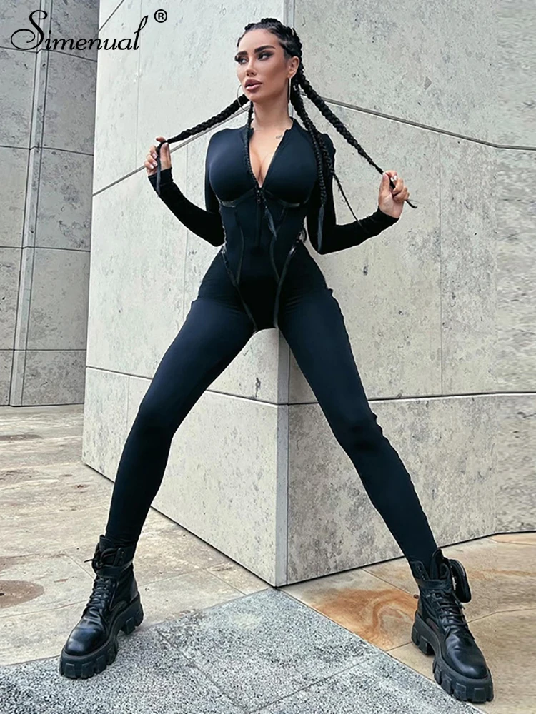 simenual long sleeve zipper woman jumpsuits